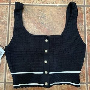NWT Aritzia (Babaton) Sleeveless Crop Top - Small - Black/White - Pearl Buttons